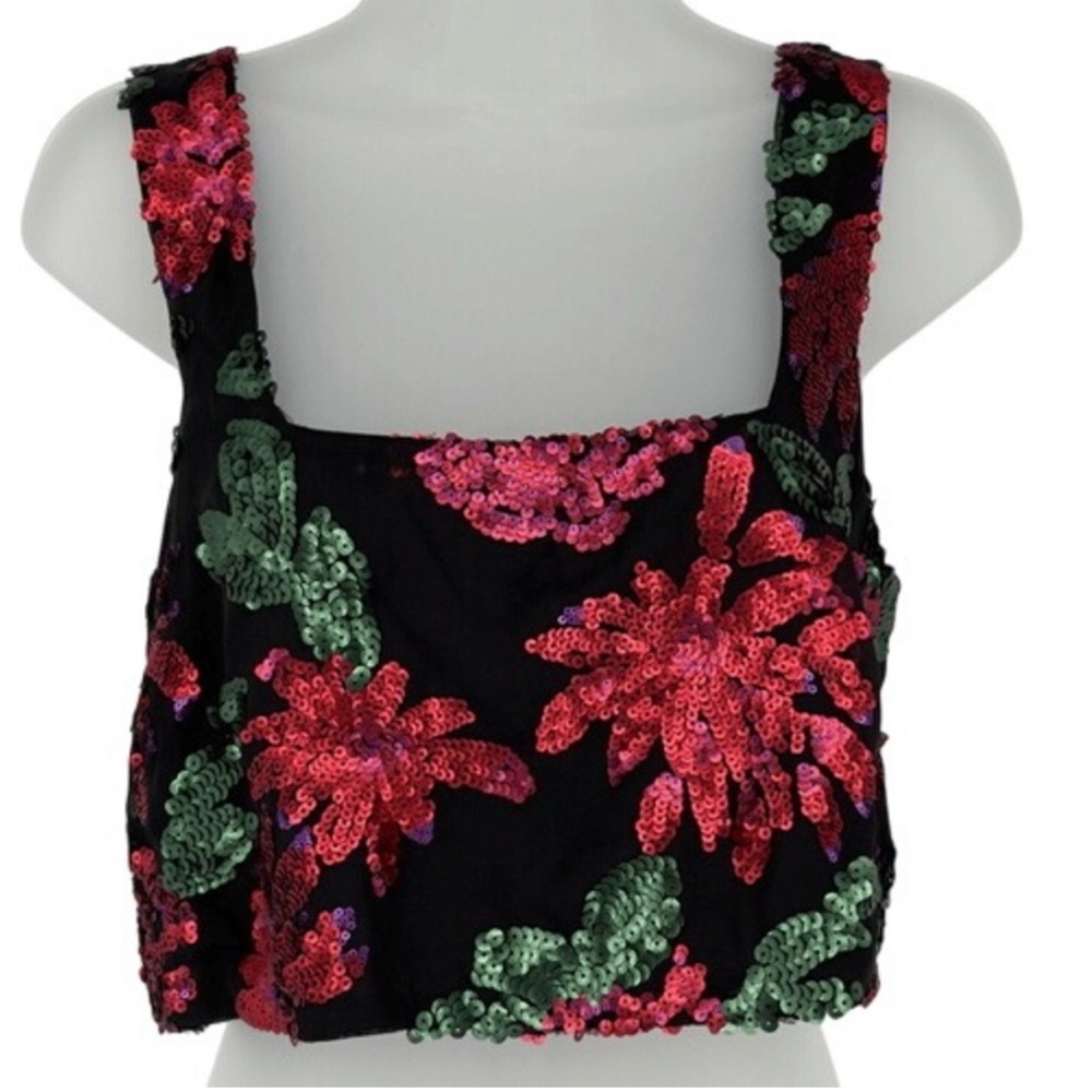 Show Me Your Mumu S Black Floral Sequin Tara Crop Top Festival Party USA Bling